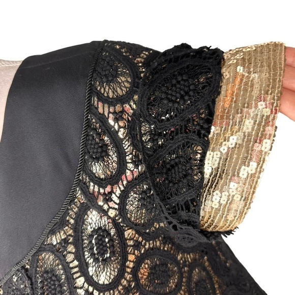 3.1 Phillip Lim mini cocktail dress black lace gold sequins 4 short sleeve - Picture 8 of 16